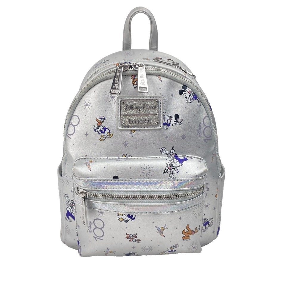 Disney Parks Backpack 100 Years Loungefly Silver w Mickey & Co. Satchel Purse